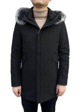 001066狐狸毛领+兔毛皮 冬季新款2025年男士中长款羽绒服保暖外套