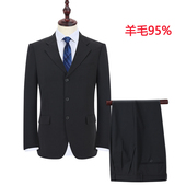 羊毛西服黑色套西宽松春秋季 0039 男套装 胖子商务正装 大码 西装