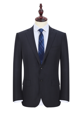 09465-1单西 羊毛+桑蚕丝 男士春秋西服二扣上班西装深蓝  不开叉
