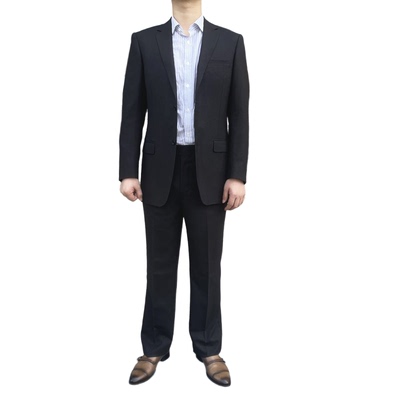101255 羊毛95% 春秋新款男士羊毛套西二粒扣黑色西服套装双开叉