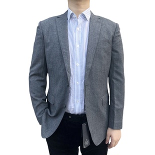 850335 羊毛95.3%+桑蚕丝4.7% 春秋羊毛西服男士修身高定单西灰色