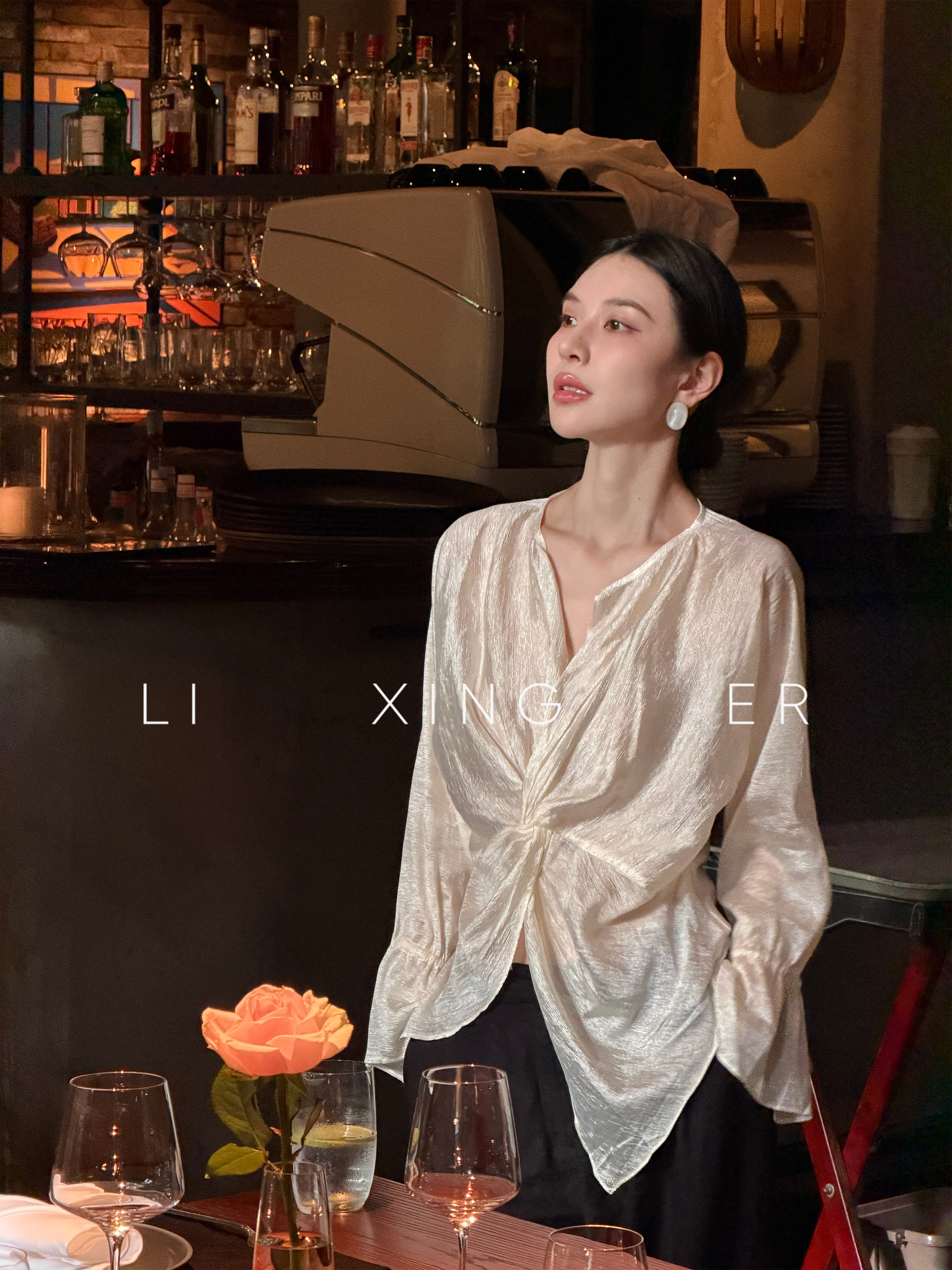 Li Xing'er V-neck Acetate Sunscreen Long-sleeved Stylish Top for Women, New Summer Style, Versatile Slim Fit Shirt Top