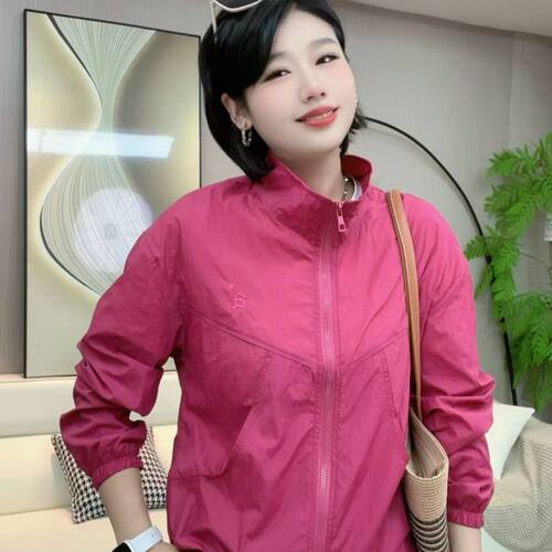 夏季防晒服女皮肤衣轻薄插肩袖短外套立领防晒短款