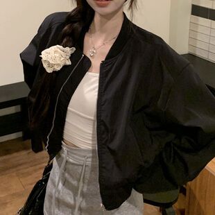 韩系白色棒球服外套女装春季2026新款宽松休闲小个子短款夹克上衣