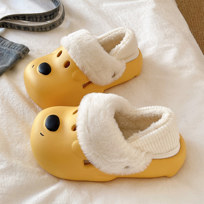 可拆卸洞洞棉拖鞋女款冬季可爱狗狗室内外穿防水加绒保暖包跟棉鞋