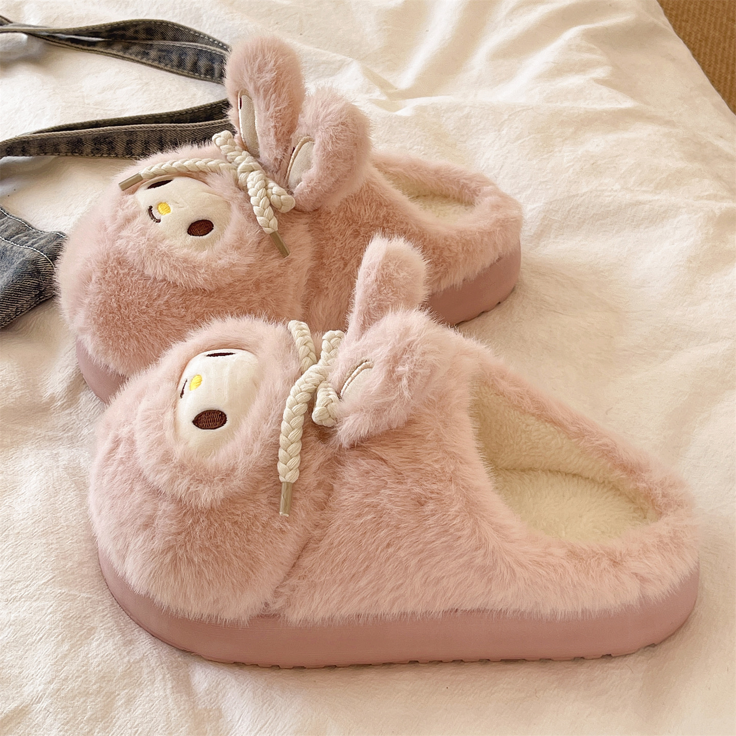 包头棉拖鞋女冬季学生外穿可爱兔子居家室内毛绒保暖防滑毛毛拖鞋