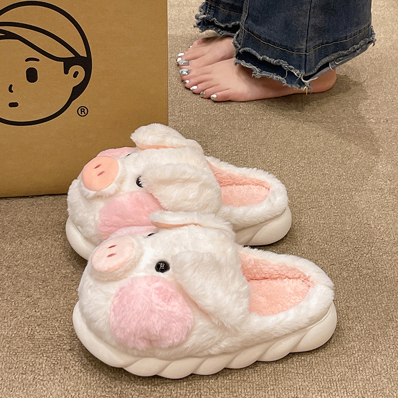 棉拖鞋女冬季2025新款室内居家可爱卡通小猪保暖毛绒厚底情侣拖鞋