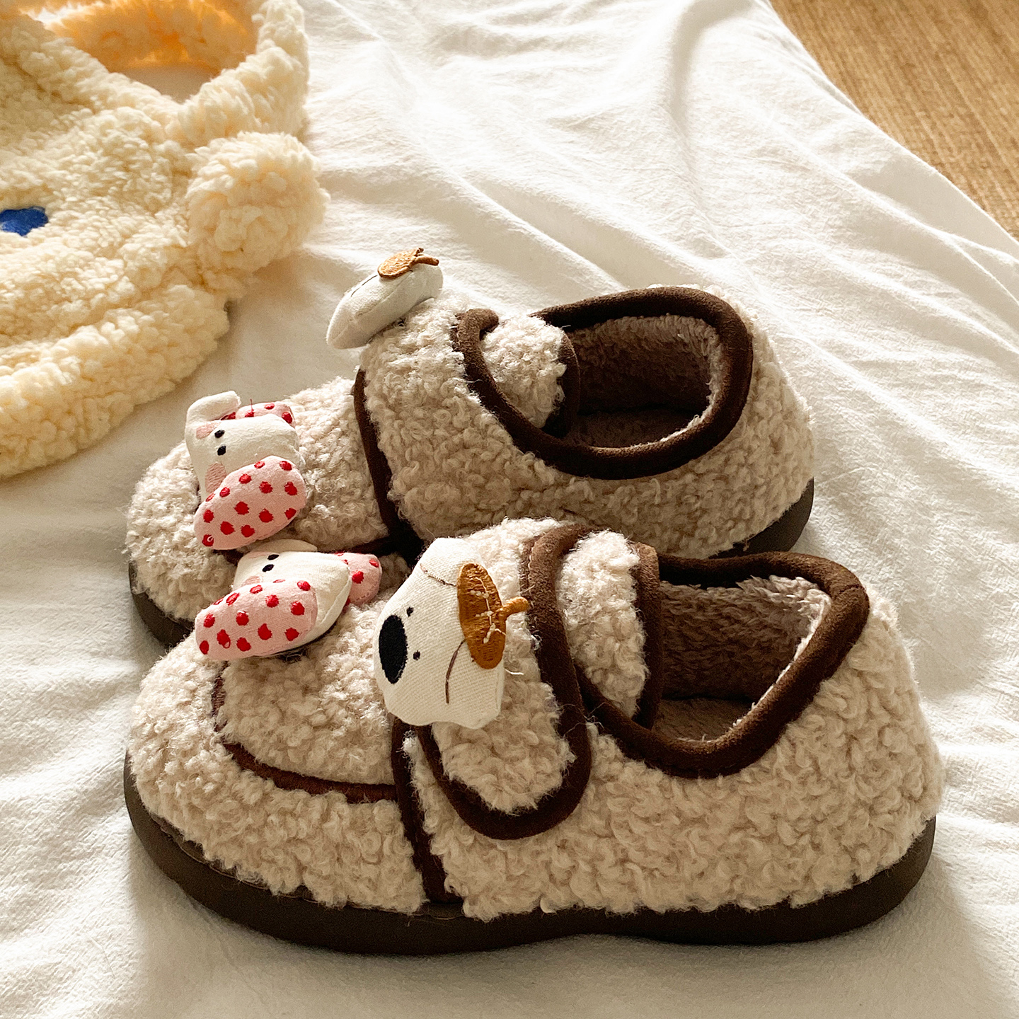 魔术贴棉拖鞋女士冬季加绒保暖室内居家防滑外穿可爱卡通包跟棉鞋