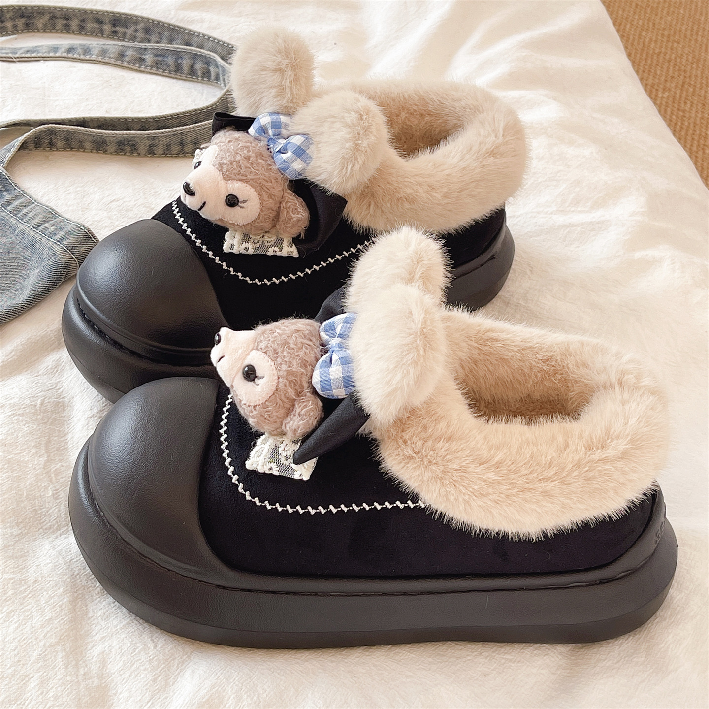 卡通玩偶棉拖鞋女冬季居家室内厚底防滑加绒加保暖厚包跟棉鞋外穿