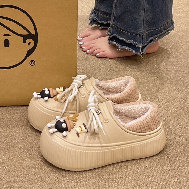 洞洞棉拖鞋女冬季可爱卡通外穿加绒保暖家居室内包跟防滑防水棉鞋