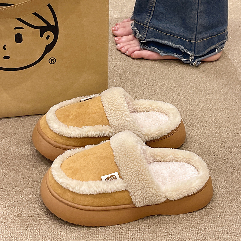 简约时尚棉拖鞋女秋冬季外穿2025新款室内居家用加绒保暖包头拖鞋