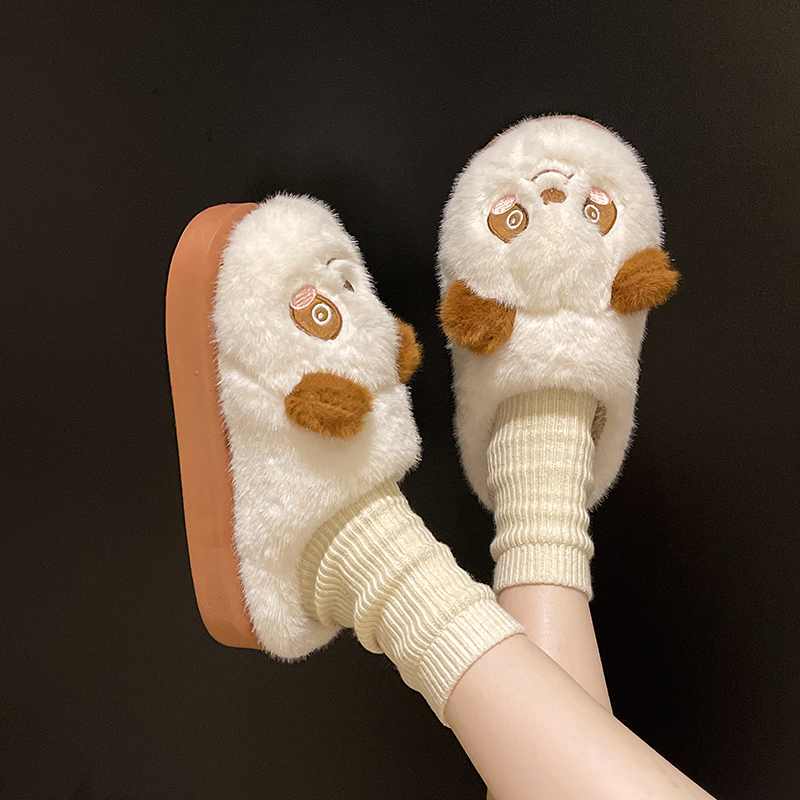 可爱熊猫棉拖鞋女2025冬季新款室内居家毛绒保暖厚底防滑外穿拖鞋
