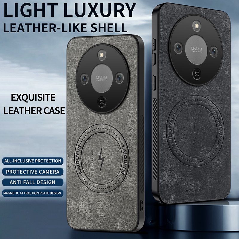 适用荣耀X70/X9D海外版手机壳复古纳帕纹磁吸RY400pro海外版简约商务X60pro个性创意200lite男女款防摔保护套