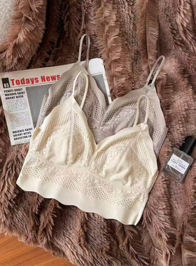 美背内衣2026新款爆款蕾丝吊带一体杯细肩带文胸一片式薄款文胸
