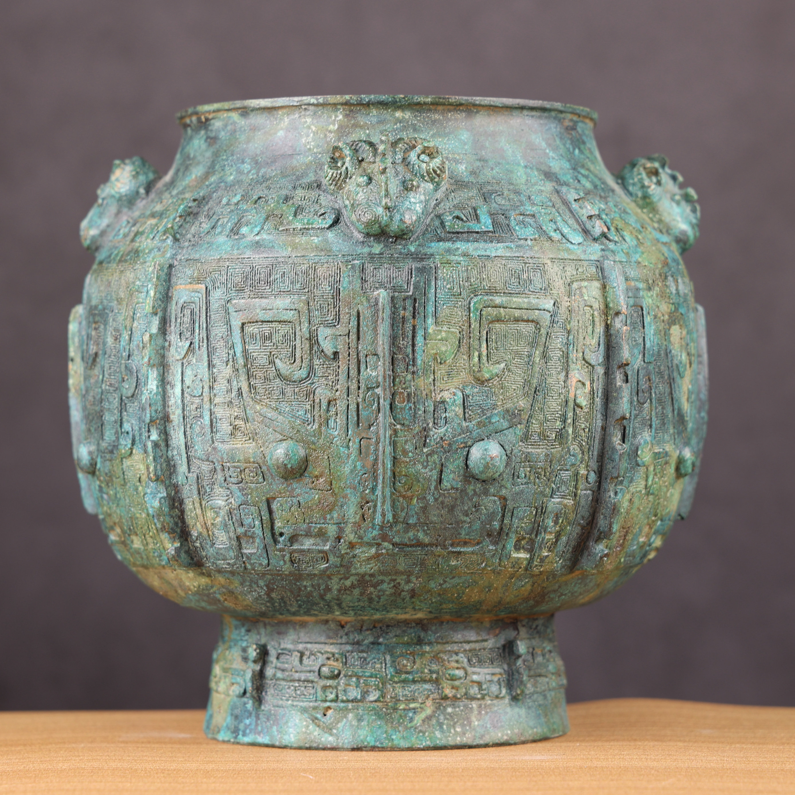 四羊首瓿商仿古青铜器摆件青铜瓿古代盛酒器酒厂博物馆收藏工艺品