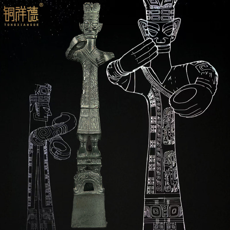 三星堆巫师立像仿古青铜器小摆件青铜立人像复古夏代礼品居家装饰