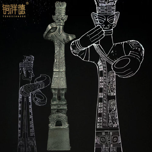 三星堆巫师立像仿古青铜器小摆件青铜立人像复古夏代礼品居家装饰