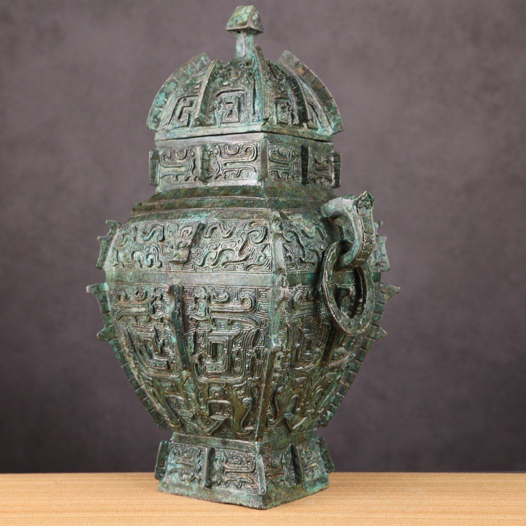 铜祥德青铜器皿方罍中式客厅玄关落地摆件古玩收藏博物馆复制定做