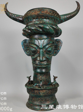 仿古青铜器四川广汉堆商代晚期牛头神面摆件博物馆古玩收藏