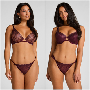外贸原单荷兰HKM纯欲紫蕾丝文胸套装 大胸聚拢上托性感内衣三角裤