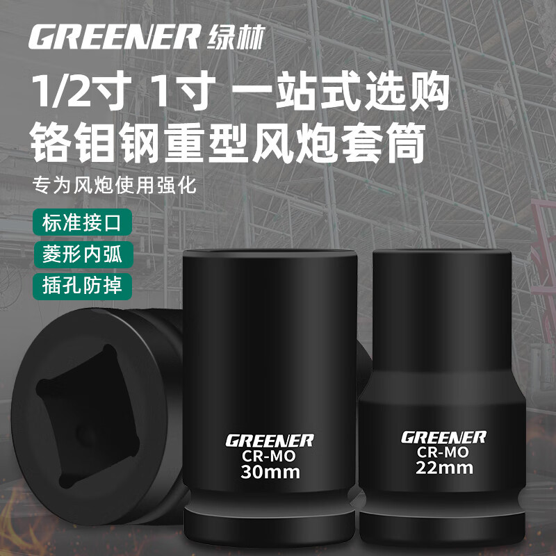 绿林1一寸大风炮重型套筒头36  41 46mm套装气动扳手风暴加厚加长