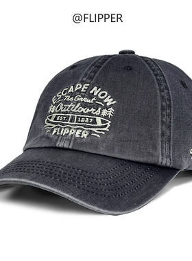 韩国FLIPPER棒球帽2025新款时尚做旧水洗字母鸭舌帽大头帽子大码