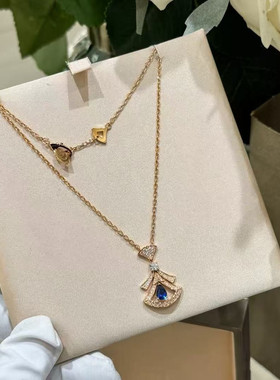 精工版蓝宝石小扇项链女镀18k玫瑰金小众设计高级感轻奢锁骨链