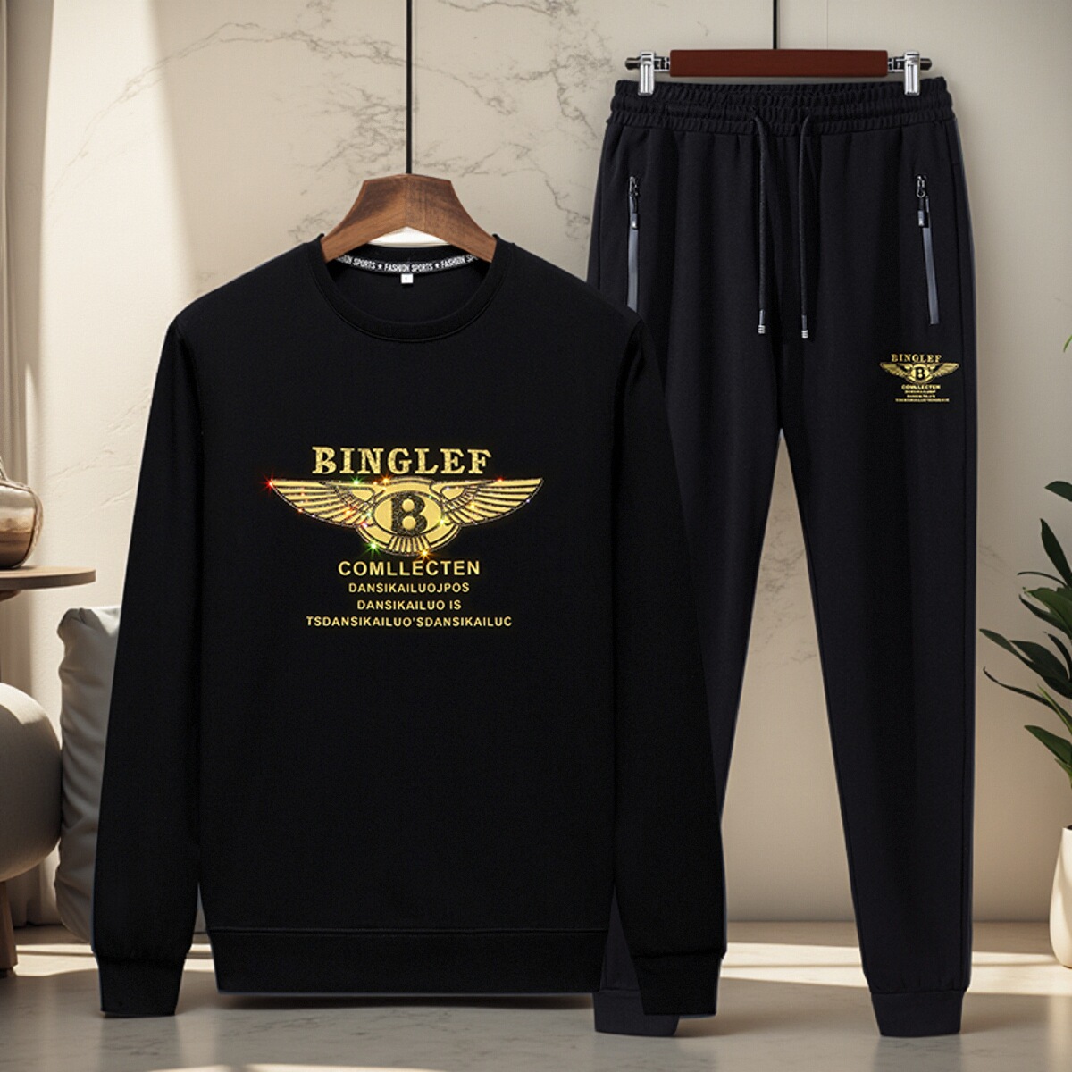 烫钻长袖休闲运动套装秋冬大码