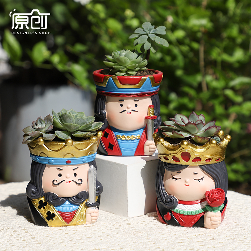 扑克牌人物造型可爱卡通个性创意精致多肉植物盆栽装饰桌面小花盆