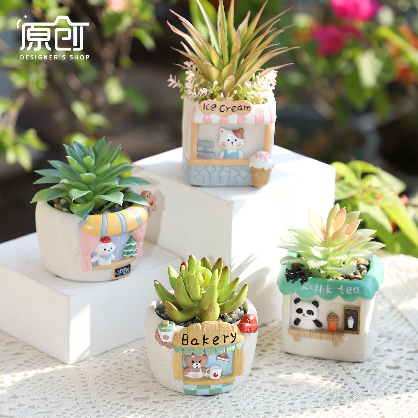 春日暖暖小屋小花盆可爱萌宠小店卡通小动物个性创意小号多肉花盆