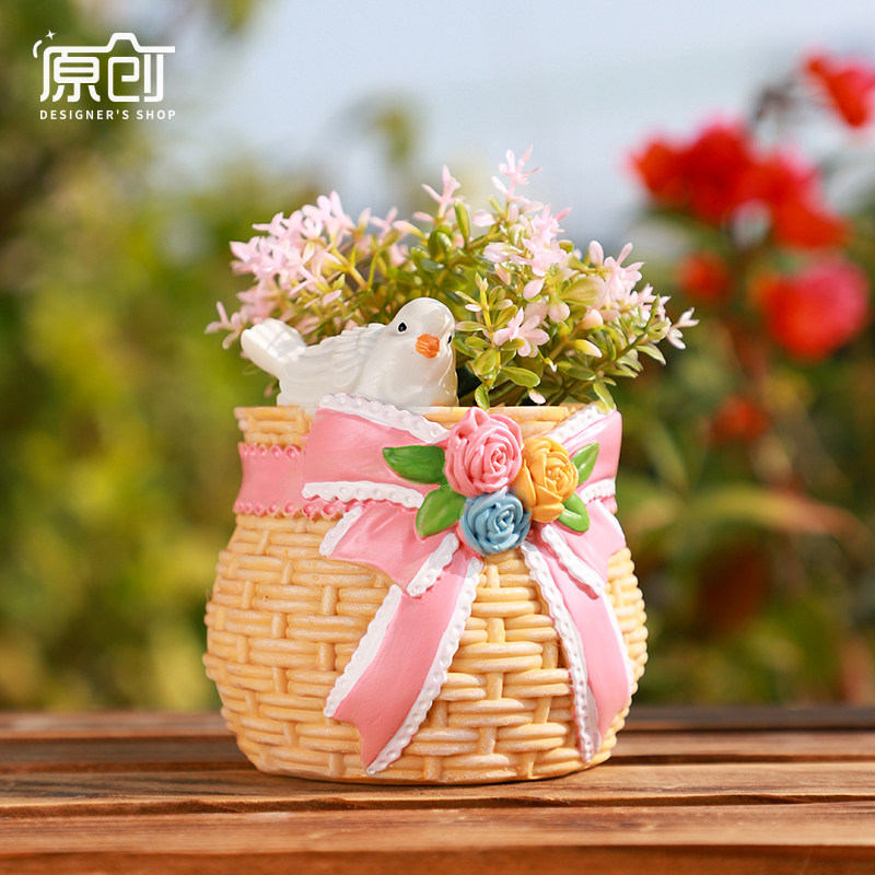 萌趣蝴蝶结多肉花盆可爱卡通小动物创意造型办公室桌面植物小花盆