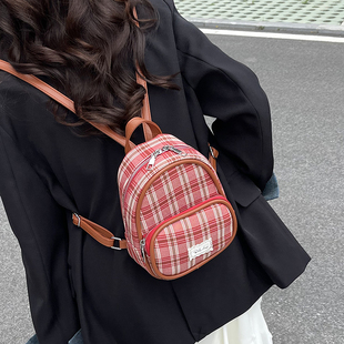 小背包小众设计可爱高颜值迷你小书包 格子红色双肩包女士2025新款