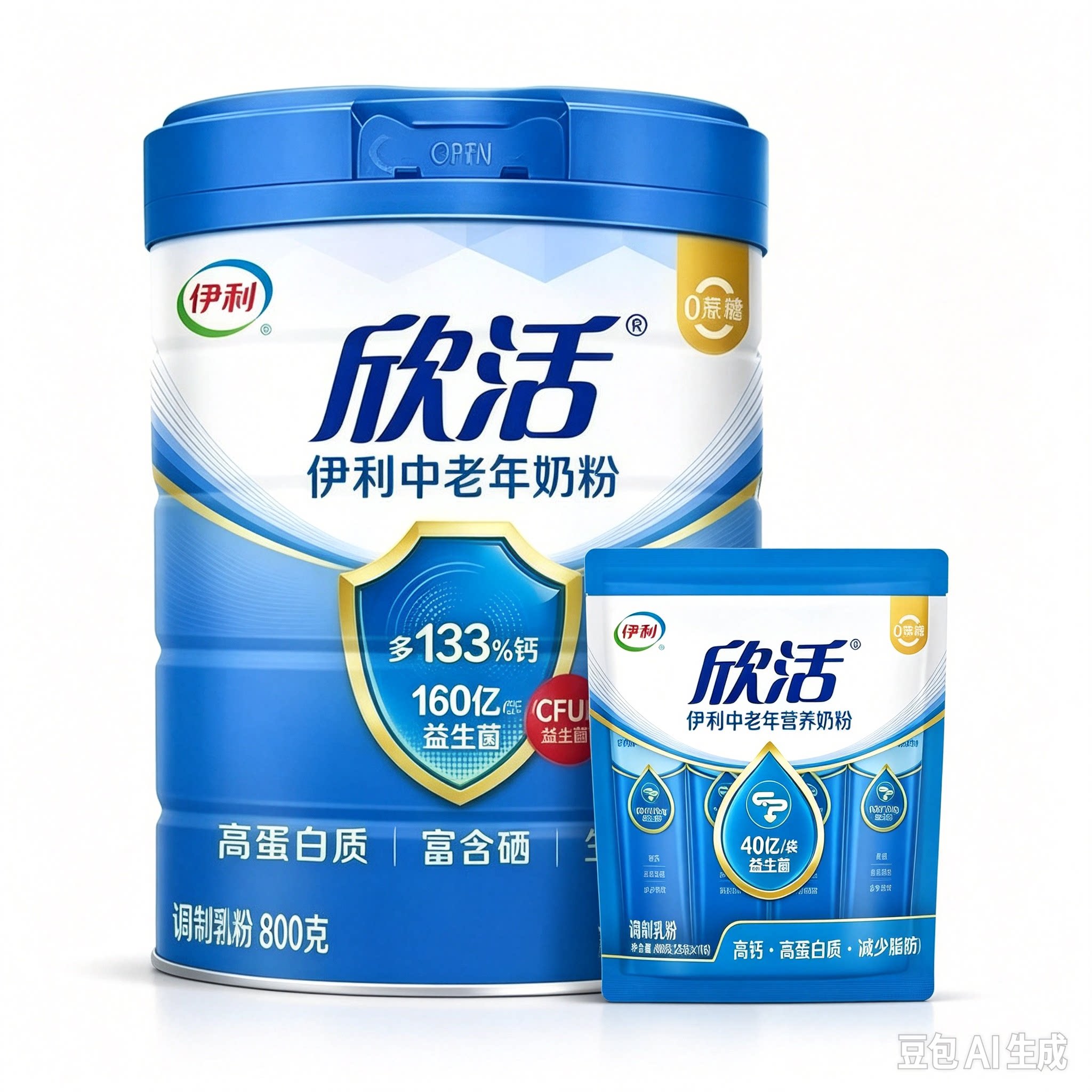 【自用装800g】伊利欣活中老年高钙奶粉无蔗糖富硒益生菌生牛乳