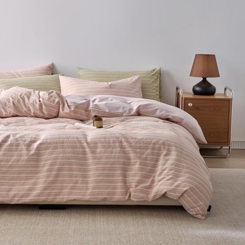 简约纯棉全棉色织提花四件套日式被套条纹床笠酒店民宿床上用品三