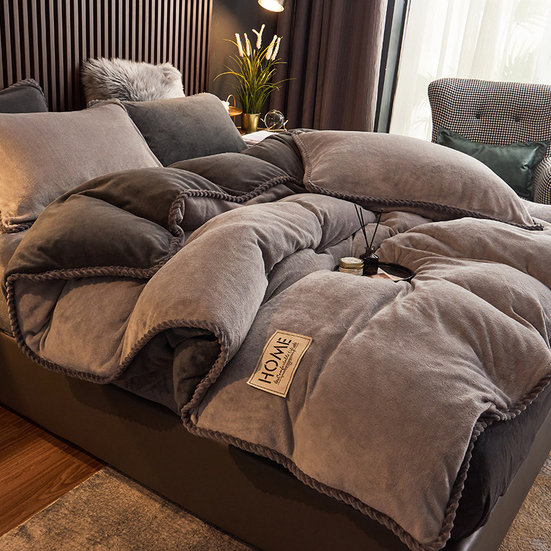 冬天加绒四件套牛奶绒被套单件加厚保暖单人被罩150x200cm180*220