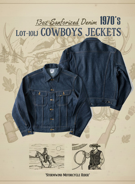 NON STOCK FLYERS原色已脱浆复古101J短款牛仔丹宁夹克骑士外套男