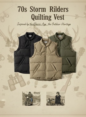 NON STOCK 男士户外复古绗缝洗水棉马甲 冬季保暖夹棉防风厚背心