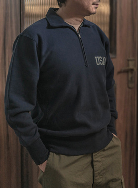 2025春 NON STOCK美式复古USAFA加厚500g纯棉毛圈套头翻领卫衣男