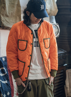 2025春 NON STOCK复古网格绗棉保暖棉衣防风夹克军事内胆型外套