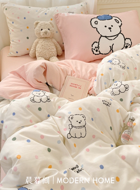 ins卡通纯棉四件套全棉床单新款A类被套被罩床笠款学生床上三件套