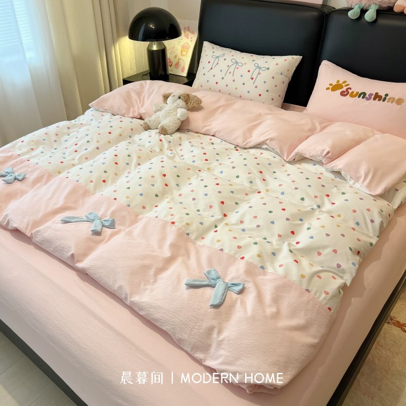 ins风四件套蝴蝶结纯棉全棉床单春季床上用品被套被罩宿舍三件套4