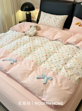 ins风床上四件套蝴蝶结床单春季新品床上用品被套被罩宿舍三件套4