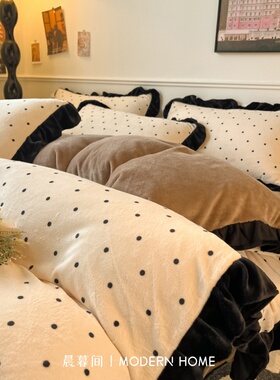 ins风高克重牛奶绒床上四件套珊瑚绒被套加厚加绒床单宿舍三件套4