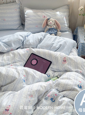 A类可爱田园风双层纱床上四件套纯棉全棉2025床单被套宿舍三件套4