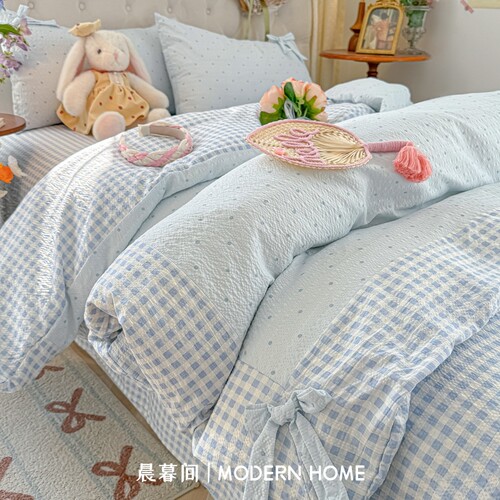 ins风床单四件套纯棉全棉春夏新款被套床笠棉学生宿舍床上三件套4