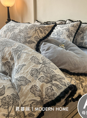 法式冬季立体雕花床上四件套牛奶绒高克重珊瑚绒加厚法兰绒三件套