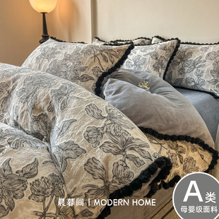 法式冬季立体雕花床上四件套牛奶绒高克重珊瑚绒加厚法兰绒三件套