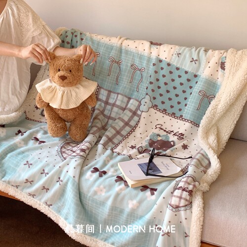 复古kt加厚牛奶绒毛毯羊羔绒沙发午睡盖毯秋冬双面加绒办公室毯子