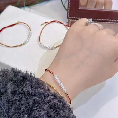 2025新款好运红绳正圆极光天然真珍珠手链蛇年本命年女礼物送闺蜜