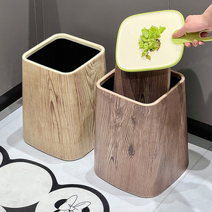 高颜值中式复古仿木纹垃圾桶家用大容量客厅厨房卫生间酒店专用桶